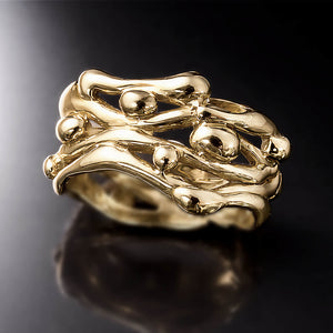 wide yellow gold statement ring unique organic design