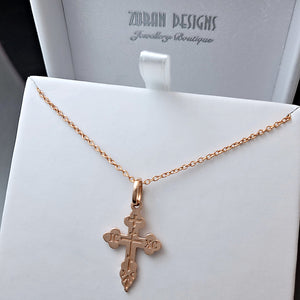 xenia orthodox cross necklace in 14K rose gold