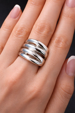 zebra pattern chunky wide silver statement ring on model
