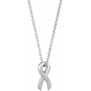 Cancer Ribbon Necklace White Gold