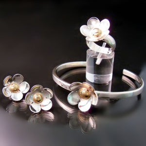 Daisy Jewelry Flower Ring Earrings Bracelet Silver Gold
