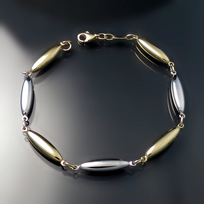 Gold jewelry two tone link bracelet