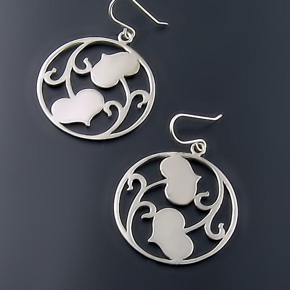 Large Heart Leaf Silver Earrings