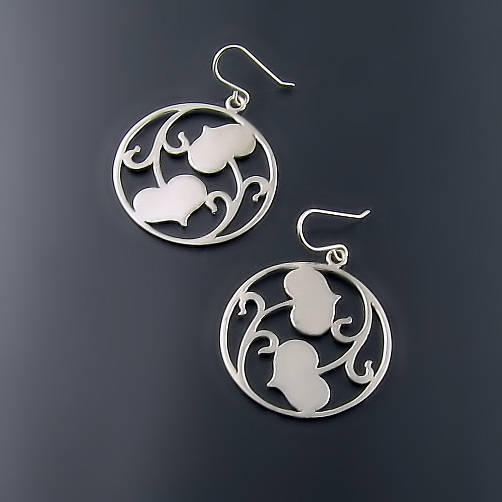 Large Heart Leaf Silver Earrings