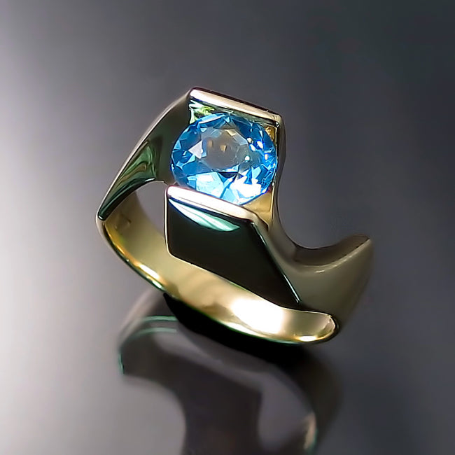 Blue Topaz Yellow Gold Modern Ring