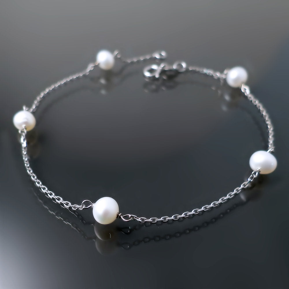 Dainty White Pearl Station Bracelet