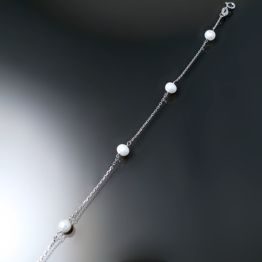 Dainty White Pearl Station Bracelet