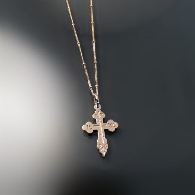 Mother of Pearl set in Olive Wood 'Orthodox Cross' Necklace