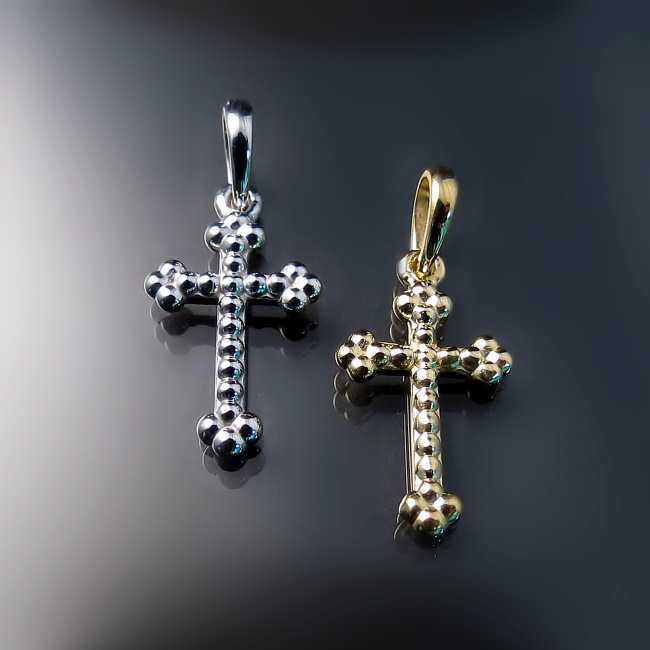 Tiny Beaded Cross Pendant in 14K Gold