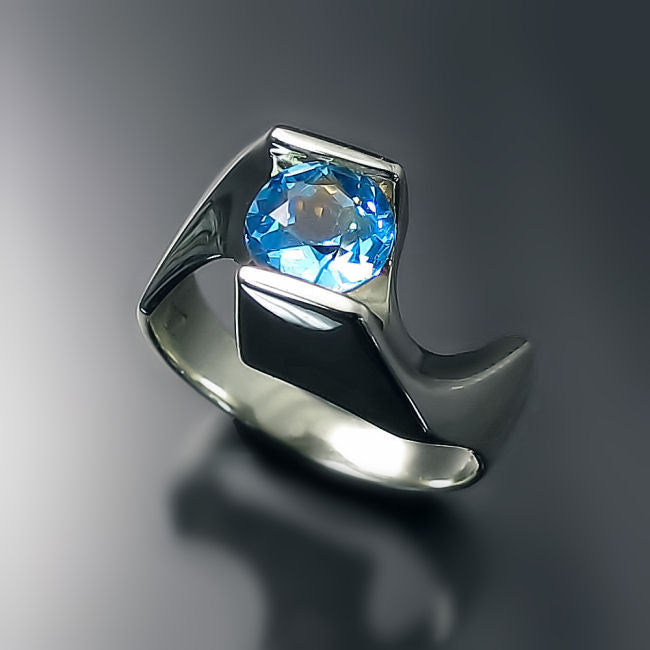 silver blue topaz ring