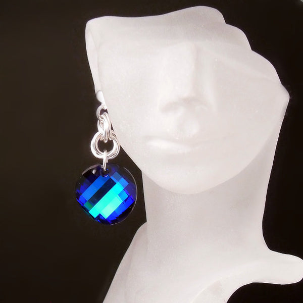 Long Light Blue Statement Earrings, bolts