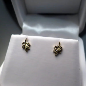tiny gold leaf studs earrings