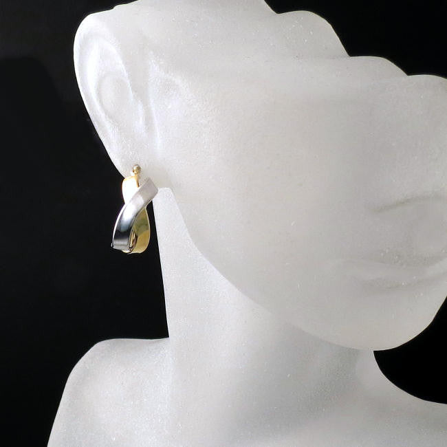 two tone gold criss cross hoops earrings
